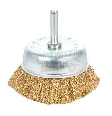 Kartáč mosazný hrnkový, vlnitý se stopkou, 75mm