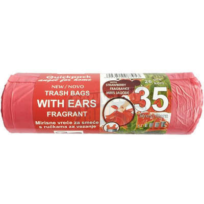 Sáčky do koše 35L s uchy a vůní jahody 26ks, 8µ
